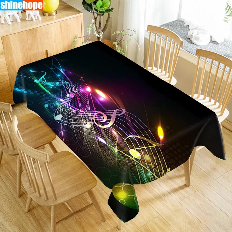 

New Arrival Custom Music Notes Table Cloth Waterproof Oxford Fabric Rectangular Tablecloth Home Party Tablecloth