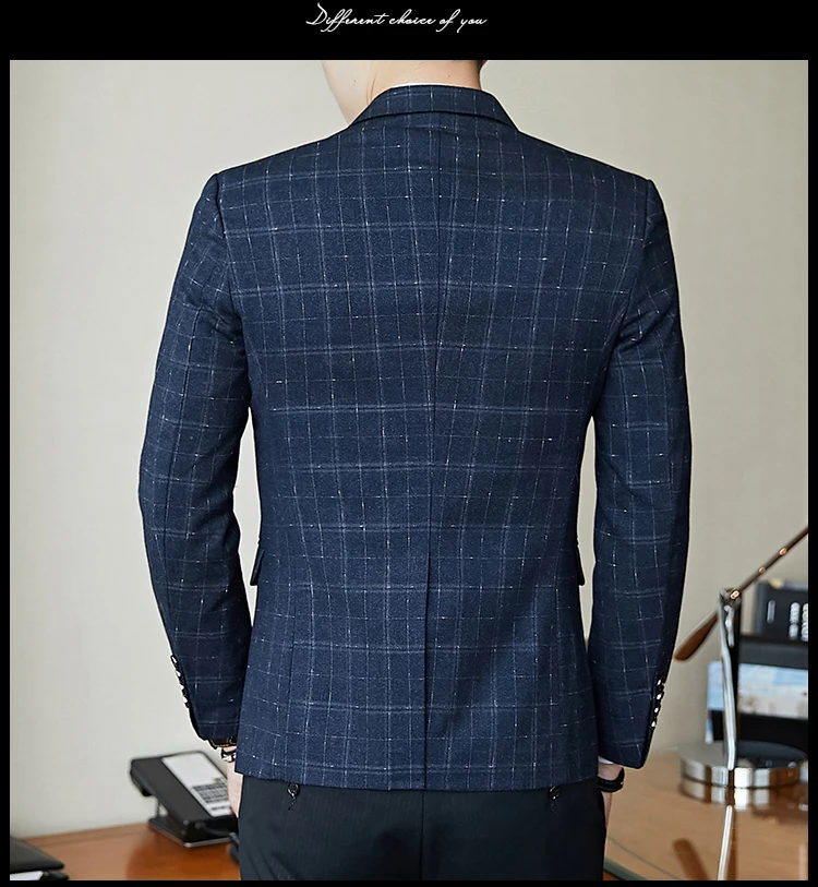 Plaid Check Blazer Men Gold Yarn Spring Autumn Blazer Masculino Slim Fit Chaquetas Hombre De Vestir Mens Vintage Blazer