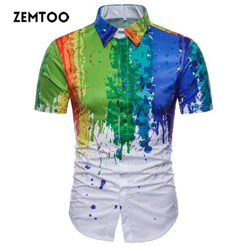 

zemtoo 2018 Fashion Men's Short Sleeve Hawaiian Shirt Casual Print Shirt For Men Summer Shirts Slim Fit Chemise Homme Asian Size