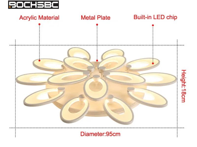 BOCHSBC арт-деко Led Люстра для спальни Гостиная Обеденная акриловый абажур потолок хрустальная люстра лампа
