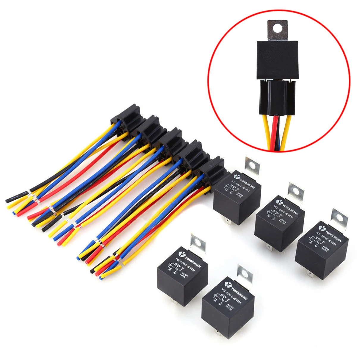 5 Set DC 12V 40A AMP Relay Socket SPDT 5 Pin 5 Wire YCL 12V C