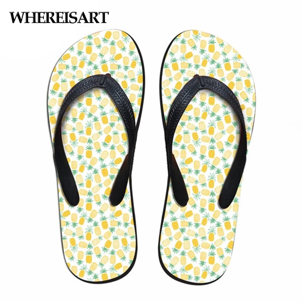 

WHEREISART Pinapple Brand Designer Summer Women's Flip Flops Rubber Flats Ladies Home Flip Flops Casual Women Beach Slippers