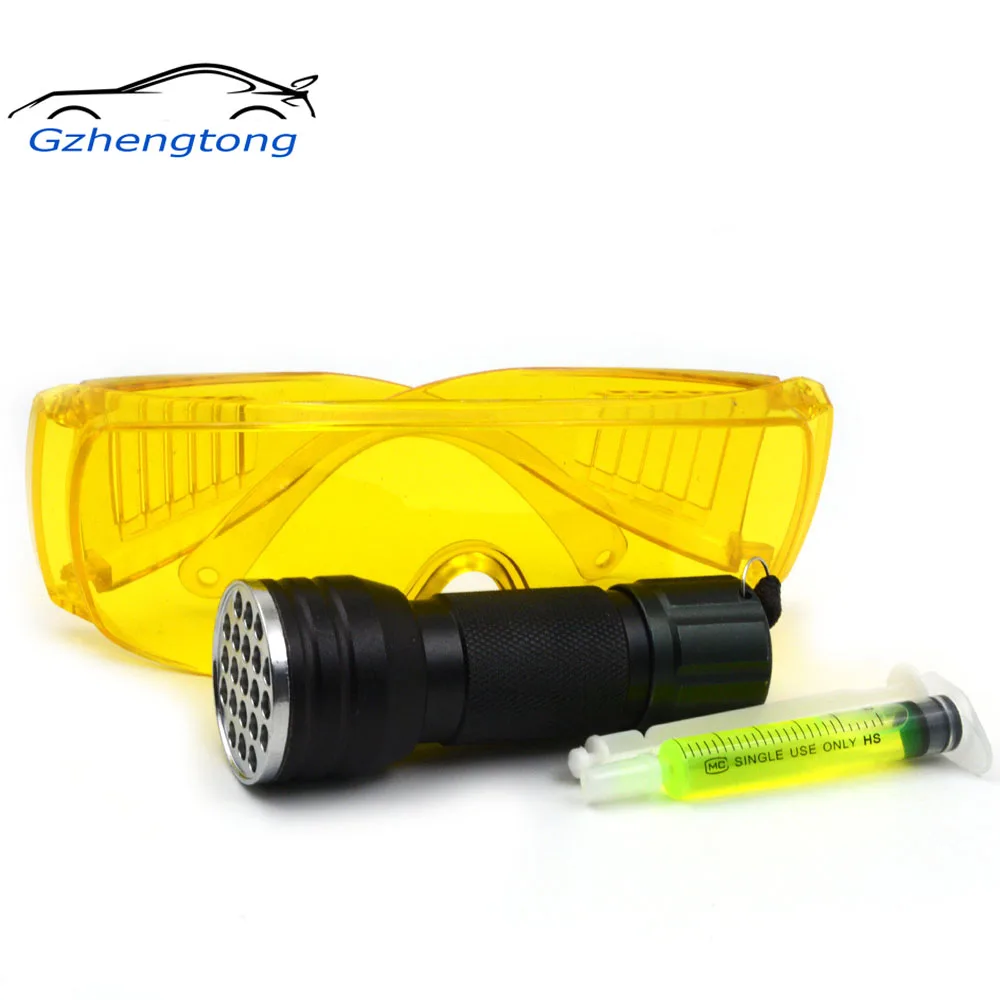 

Car R134A R12 Air Conditioning A/C System Leak Test Detector Kit Flashlight Protective Glasses UV Dye Tool Set