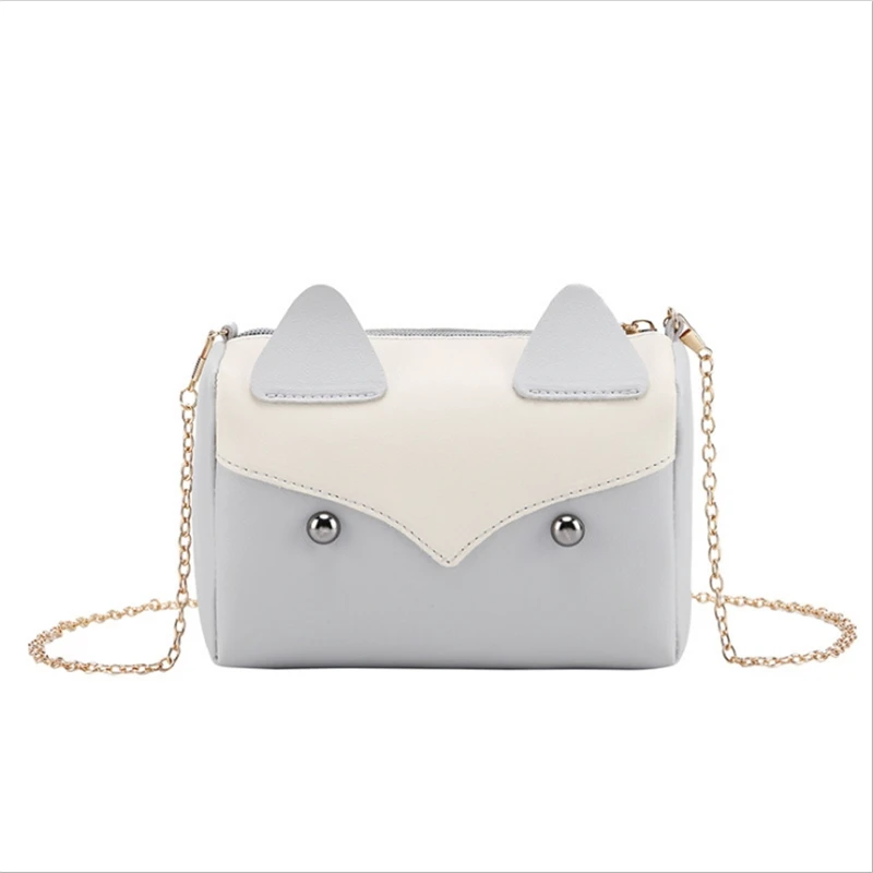 

Pillow Type Shoulder Bag For Women Crossbody Package Female Cartoon Fashion Pu Mobile Phone Bags Cat Head Color Matching Pouch