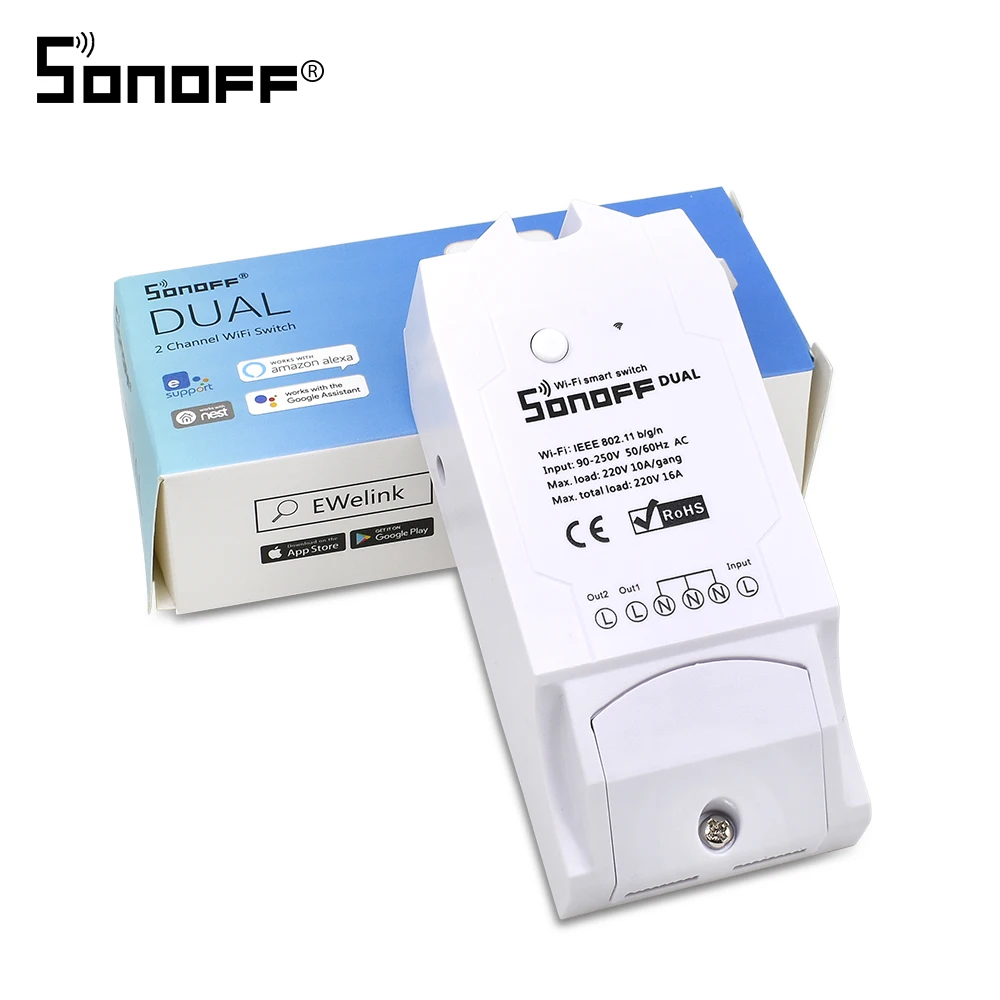 

10PCS SONOFF Dual 2CH ITEAD Smart WiFi Wireless Switch Light 10A 16A 220V DIY Remote Control Timer Module Alexa Home Automation