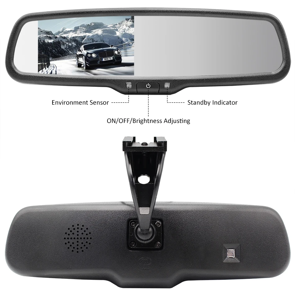 4,3 дюймов TFT lcd автомобильное лобовое стекло зеркало заднего вида монитор Монтажный кронштейн монитор с 2CH видео входом для помощи при парковке