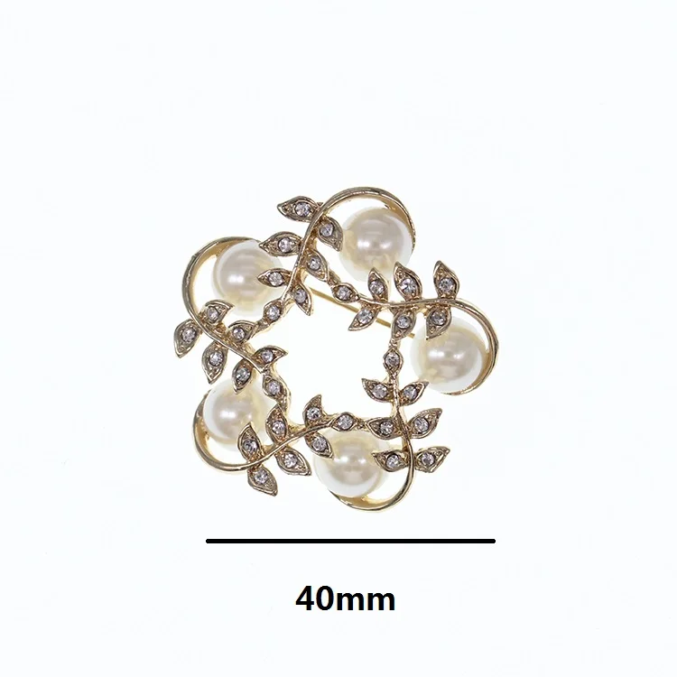 

100pcs Wholesale fancy gold plated flower and moon wedding with pearl invitation clear Rhinestone brooch pin