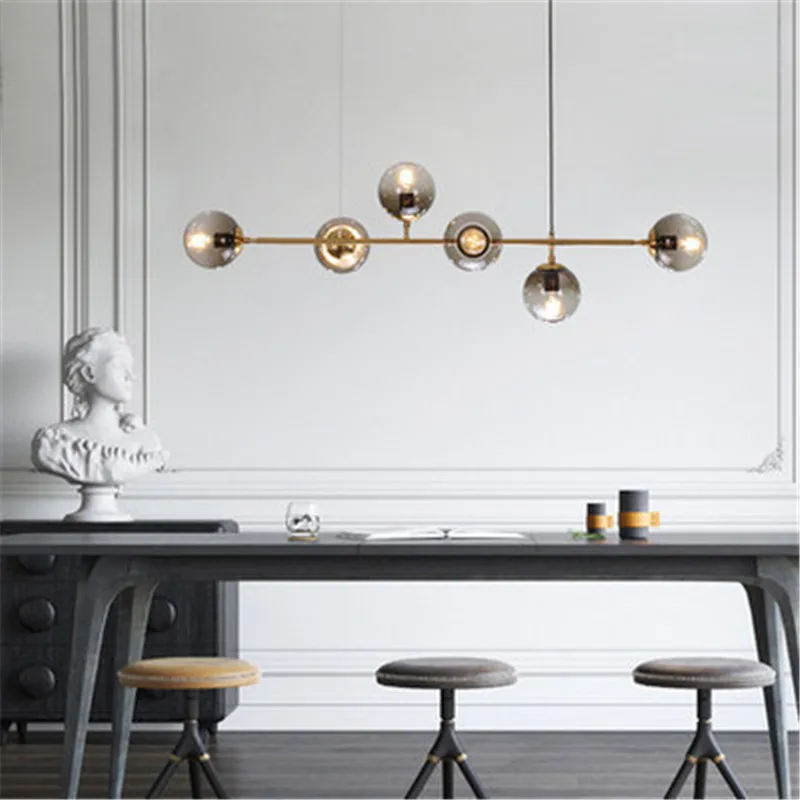  2019 New Nordic Style Art Strip Pendant Light Modern Parlor Model Room Glass Bulb Metal Rod Suspens - 33026146785
