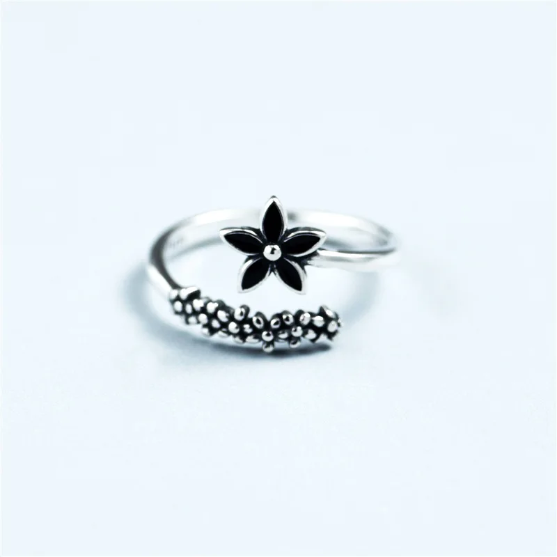sweet black flower drop glaze resize ring Ethnic Tai-silver silver Jewelry vintage rings for women gift | Украшения и аксессуары