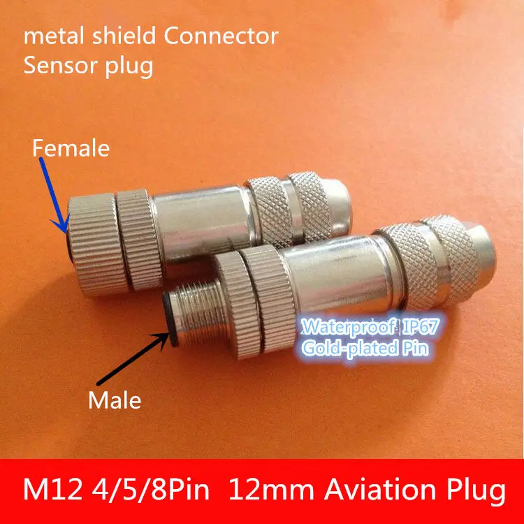 

1PCS AP054 M12 4/5/8Pin 12mm metal shield Connector Sensor plug Aviation Plug Waterproof IP67 Gold-plated Pin