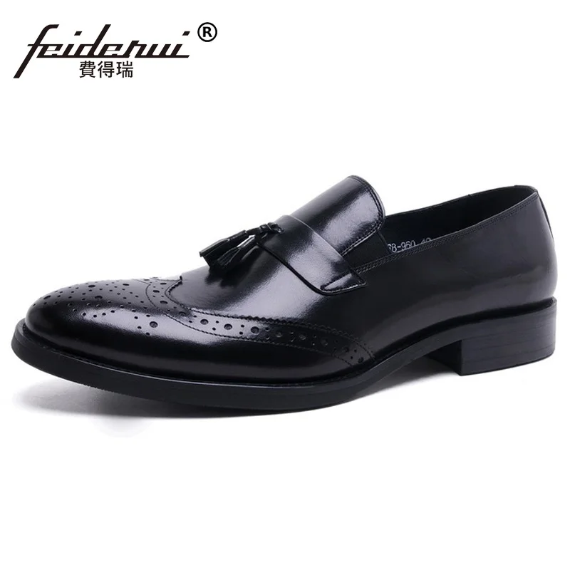Vintage Brand Man Carved Formal Dress Shoes Genuine Leather Brogue Loafers Round Toe Slip on Men's Tassels Wing Tip Flats KE59 Vintage Brand Man Carved Formal Dress Shoes Genuine Leather Brogue Loafers Round Toe Slip on Men's Tassels Wing Tip Flats KE59