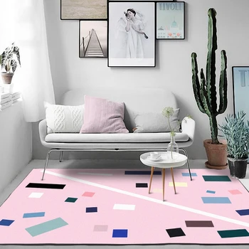 

Living Room Large Floor Carpets Colorful Creative Rectangle Pattern Pink Bottom Bedroom Tea Table Area Rugs Antiskid Floor Mats