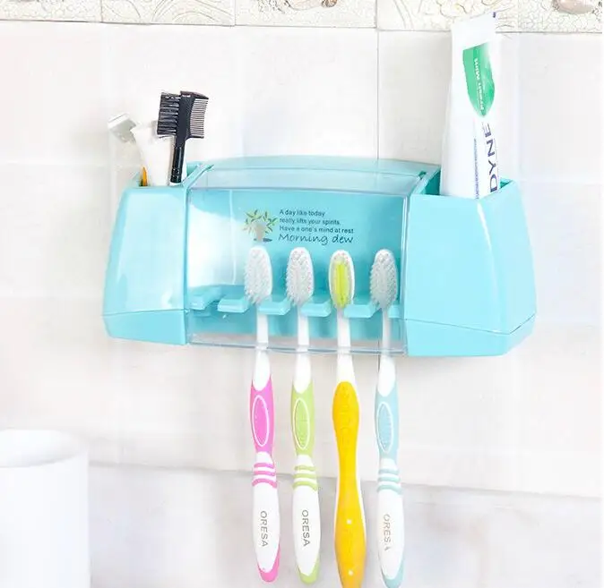

New Plastic Dust-proof Toothbrush Holder Bathroom Kitchen Family Wall Stand Paste Type Toiletries Toothpaste Storage Never Fall