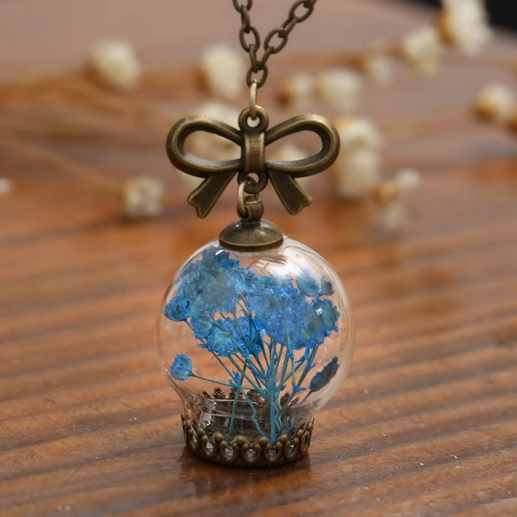 Glass Vial Jewelry 5 Color Dried Flower Pendant Message in a bottle