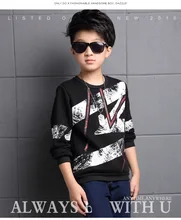 2016 autumn and winter new boys and children do not fall down velvet sweater long-sleeved T shirt bottoming shirt graffiti
