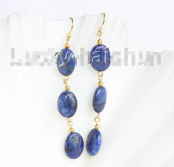 

FREE shipping> >>>AAA natural dangle 14mm oval lapis lazuli Earring hook j11007