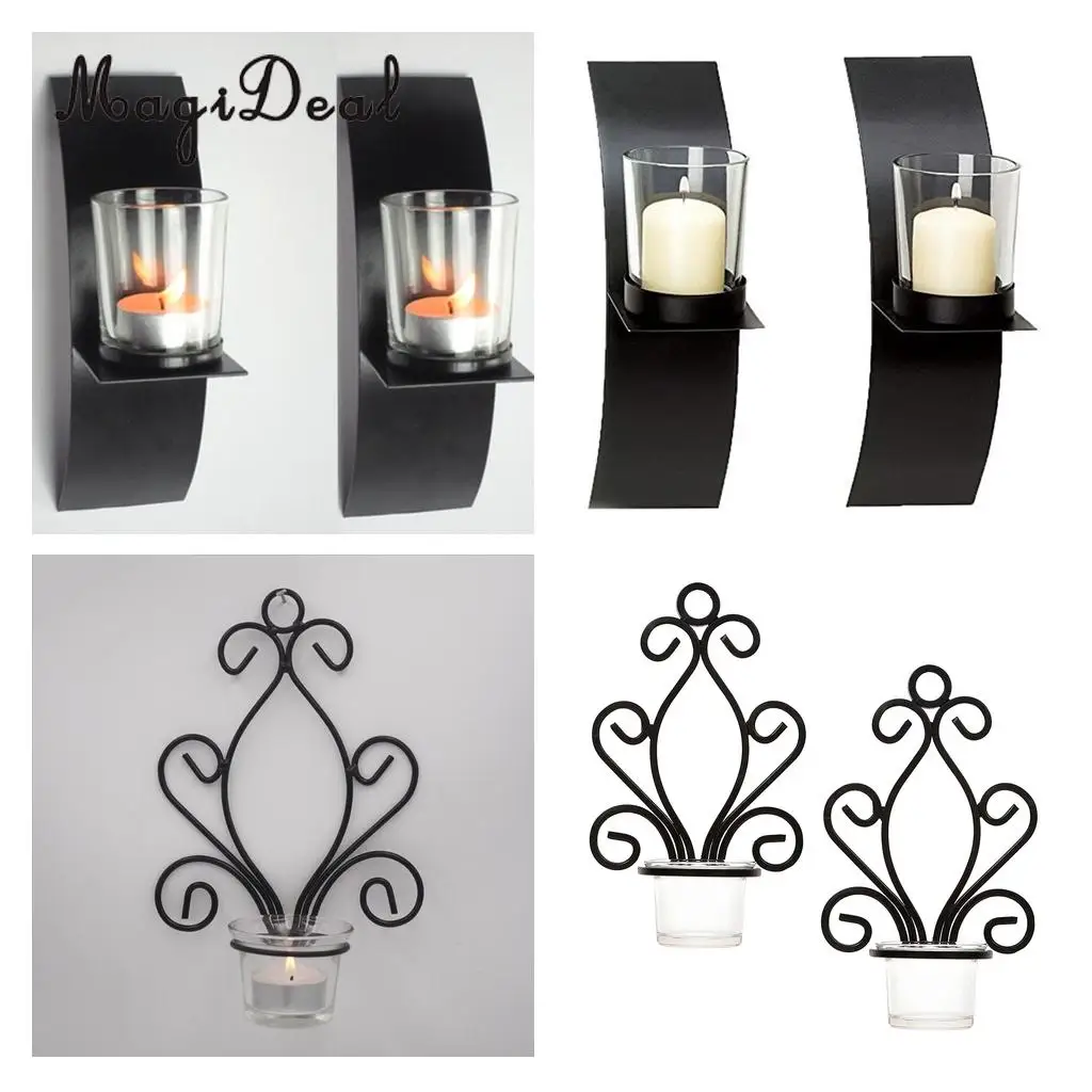 MagiDeal 4Pcs Wall Mounted Candle Holder 2-Set Sconce Cup Tea Light Tealight Candlestick Wall Hangings Lightings Fixture