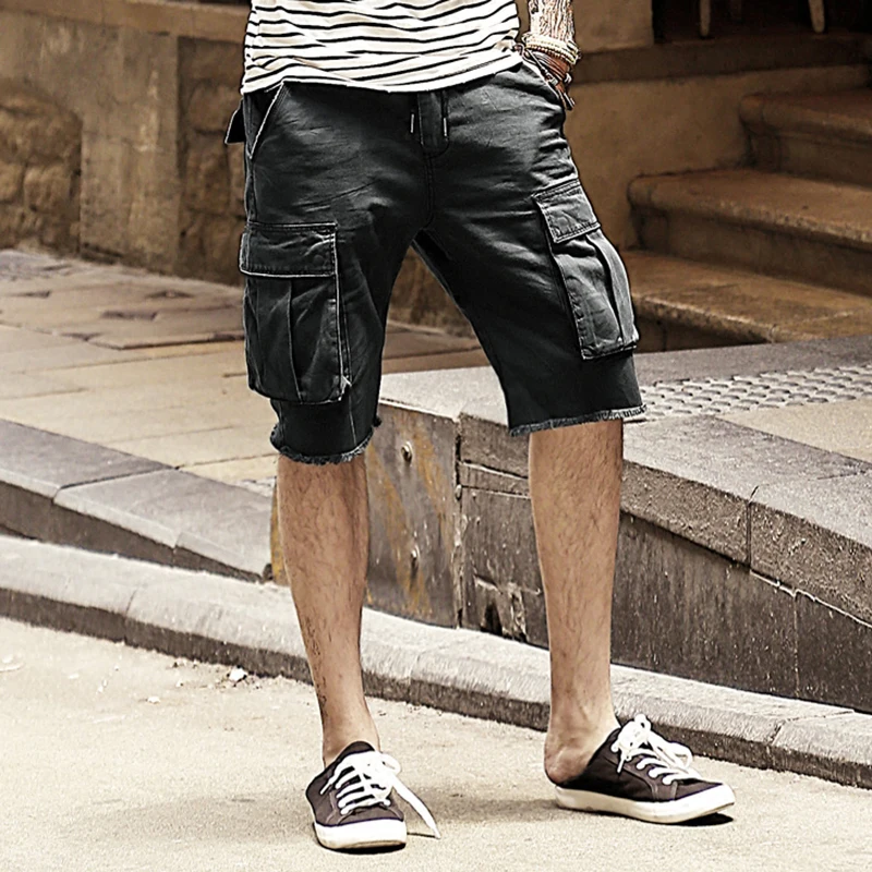 New Summer casual cotton short pants men multi pockets fashion shorts