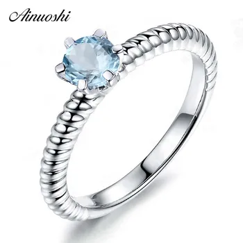 

AINUOSHI Pure 925 Silver Natural Topaz Braided Rope Ring 0.5 ct Round Cut Sky Blue Topaz Ring Classical Engagement Wedding Ring
