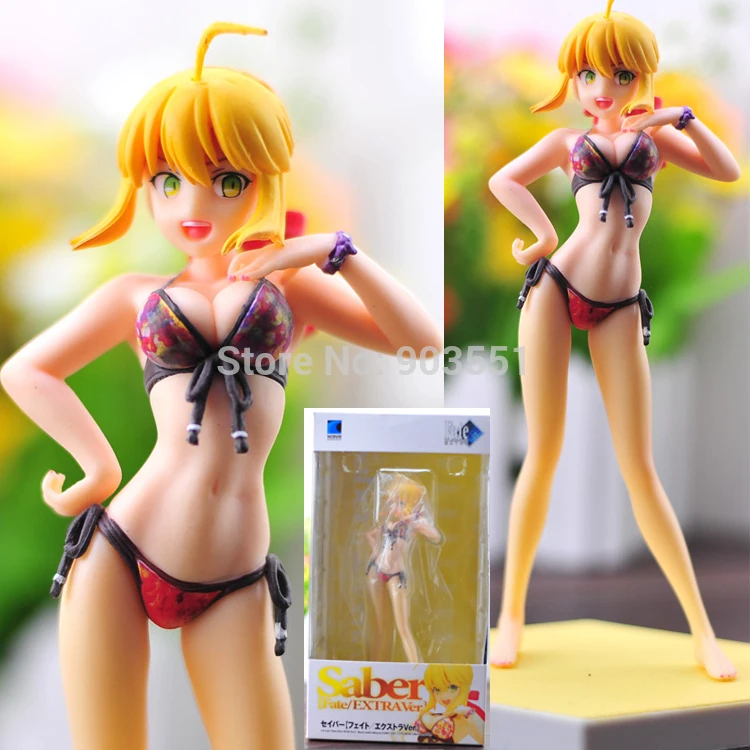 Anime Beach Queens Wave Fate/EXTRA Saber Swimsuit Ver. 1/10 Scale PVC Figure Sexy figure Boy Toy 16CM  Free shipping In box