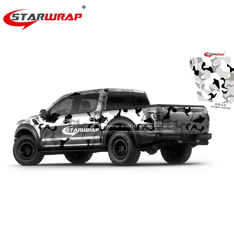 

Starwrap Camouflage Car Wrap Black White Camo Vinyl Break up Jumbo Leaf Graphic PVC Car Styling Sticker Film Golf Cart Truck