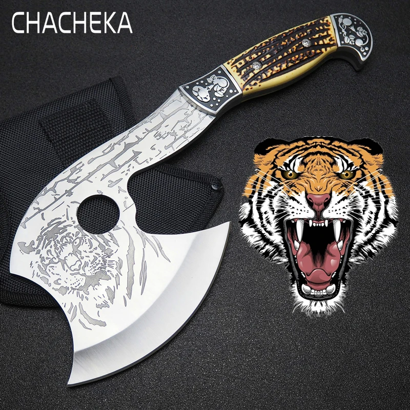 

CHACHEKA Chromium Vanadium Alloy Steel Outdoor Axe Tiger Pattern Hunting Camping Survival Ax Tactical Hand Tools Hatchet Knife