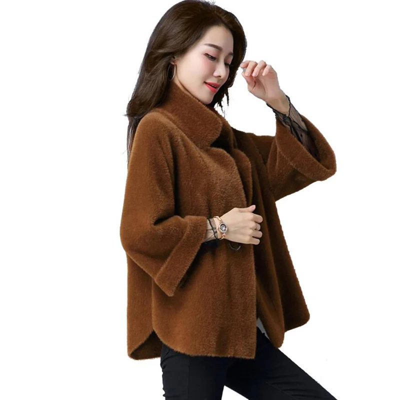 

Autumn Winter Woman Coat 2018 New Imitation mink velvet Cardigan Female short fashion long Plush Large size knit female jacket