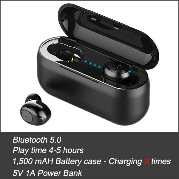 In Store Ubeamer TWS Bluetooth 5.0 Earphone Long Standby. Wireless Headset 1500mAH Battery Case for music/call HIFI earphone - Color: Grey