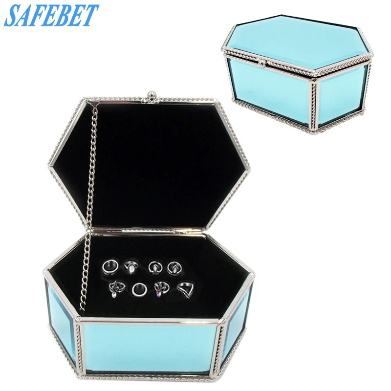 Fashion blue crystal glass jewelry box Retro Earring Ring Flower Plants Display Box Case Wedding Decor Girlfriend gift | Дом и сад