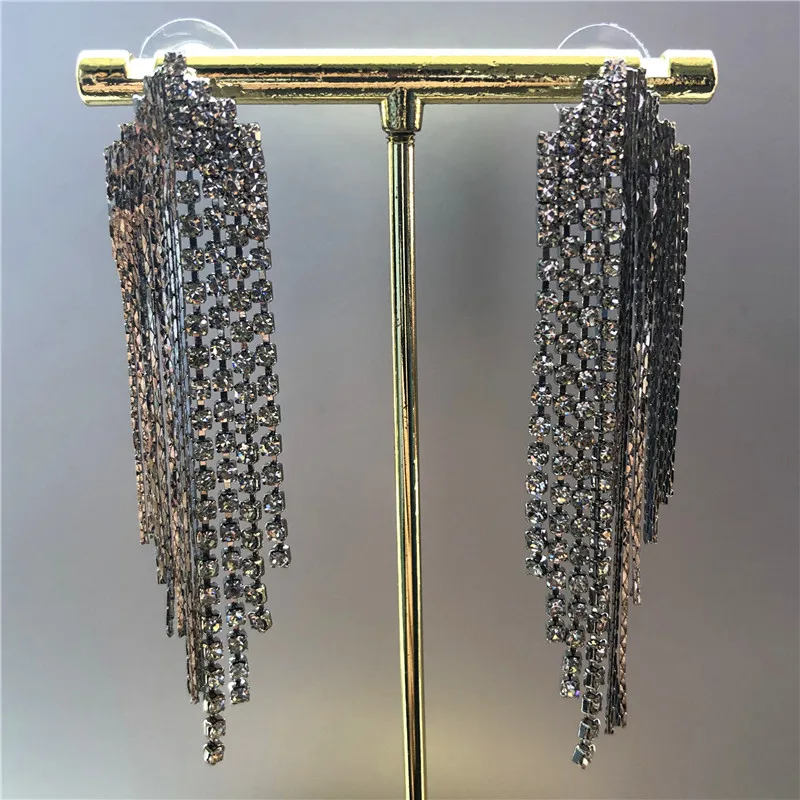 

Cute Female Crystal Tassel Drop Earrings Silver Color Small Rhinestone Earrings Boho Long Dangle Wedding Earrings For Women