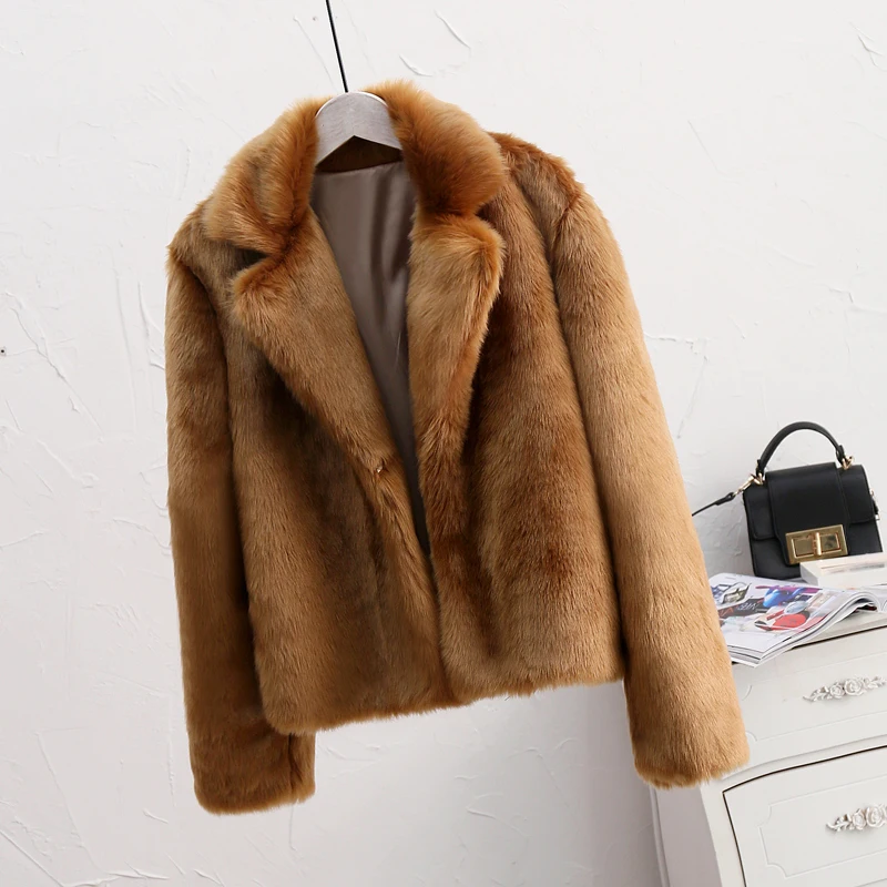 Winter Calling Women Faux Fur Coat Fabulous Fashion Turn Down Collar Faux Fox Fur Outerwear Thicken Warm Winter Jackets Overcoat