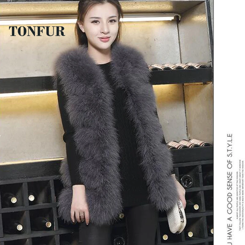 2017 Women Fashion Top Brand Factory Wholesale Discount Natural Ostrich Fur Vest Hot Fur Waistcoat High Knitted Gilet TSR115