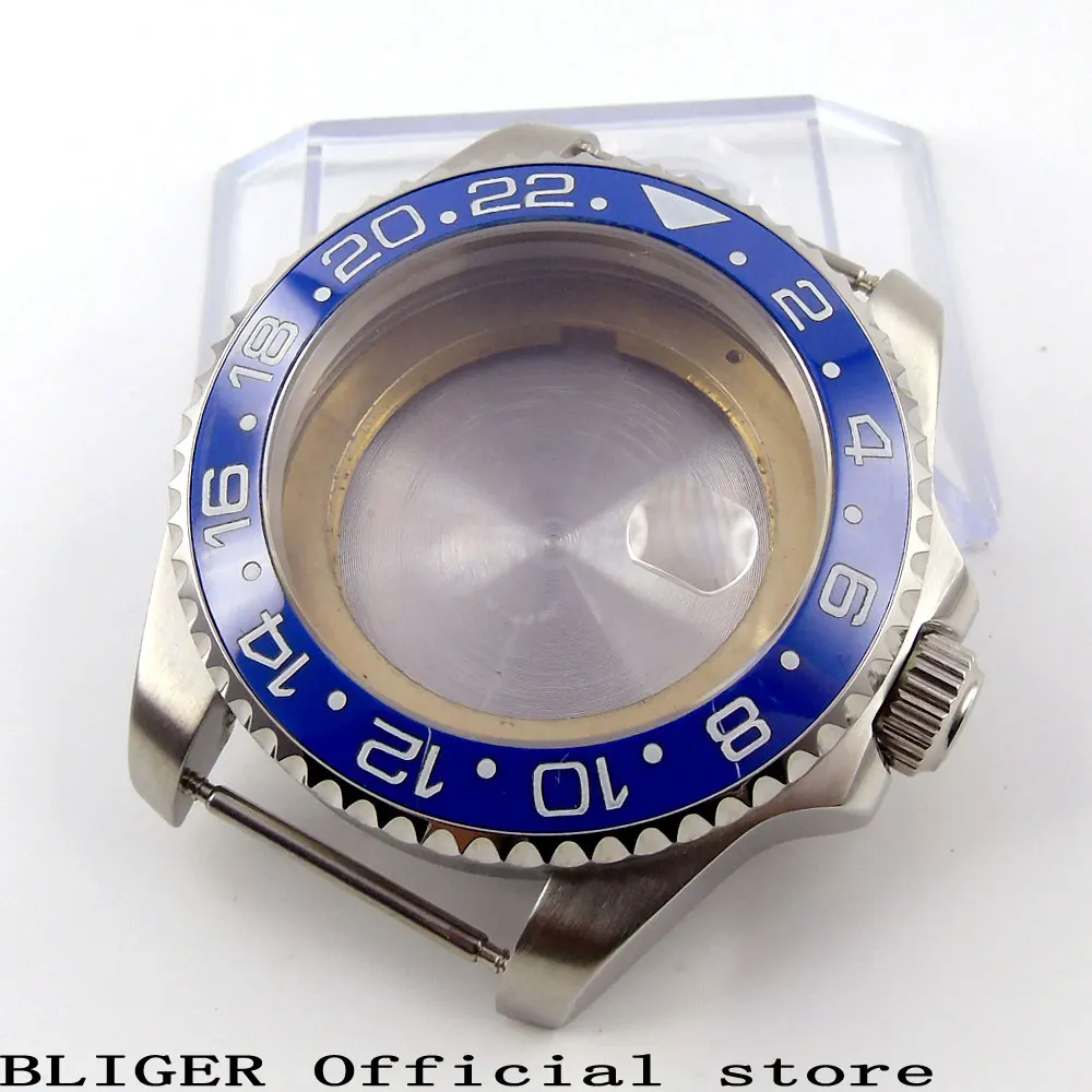 

Solid BLIGER 40MM Blue Ceramic Bezel Stainless Steel Watch Case Fit For ETA 2824 2836 Automatic Movement C52