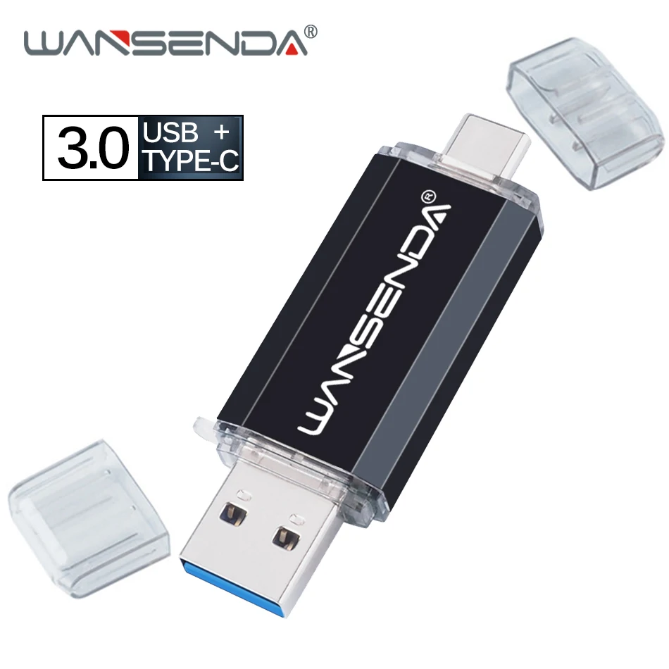 WANSENDA 2 в 1 type-C USB 3,0 флеш-накопители 512 ГБ 256 ГБ 128 ГБ флеш-накопитель для type C Android/PC 32 Гб 64 Гб флешки OTG - Цвет: Черный