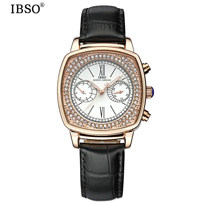 

IBSO Complete Calendar Quartz watch Woman Fashion Week Display Womens Watches 2019 Genuine Leather Strap Montres Femmes