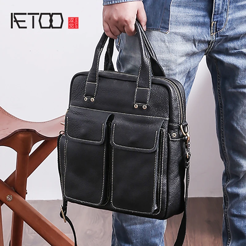 

AETOO Head cowhide men's handbag leather single shoulder oblique cross bag business casual computer Briefcase