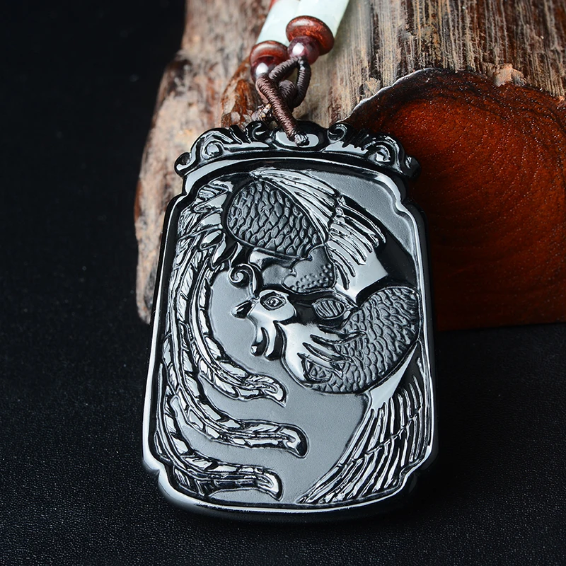 

PUHOLY/ belwide jewelry Wujin natural Obsidian Pendant Necklace female phoenix Phoenix