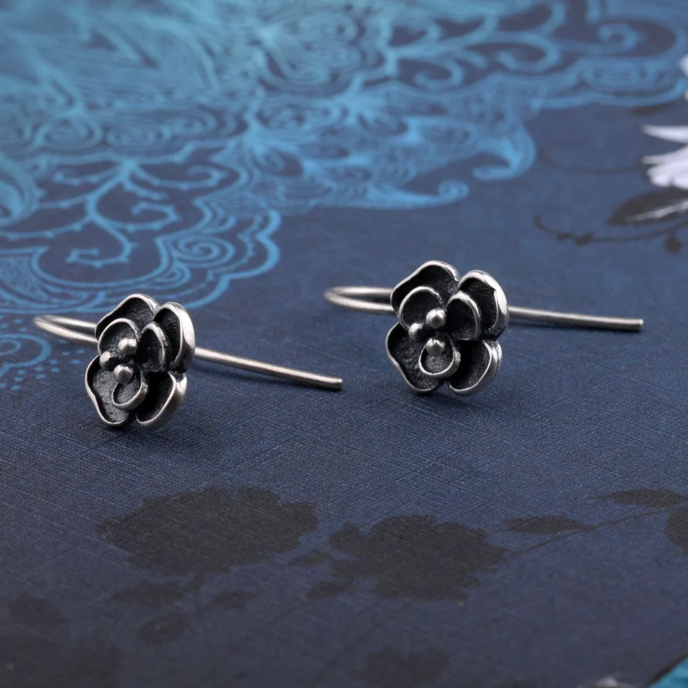 Mythic Age Real 925 Sterling Silver Rose Flower Vintage Drop Dangle Earrings Jewelry Gift for Woman Girl Fine Jewelry