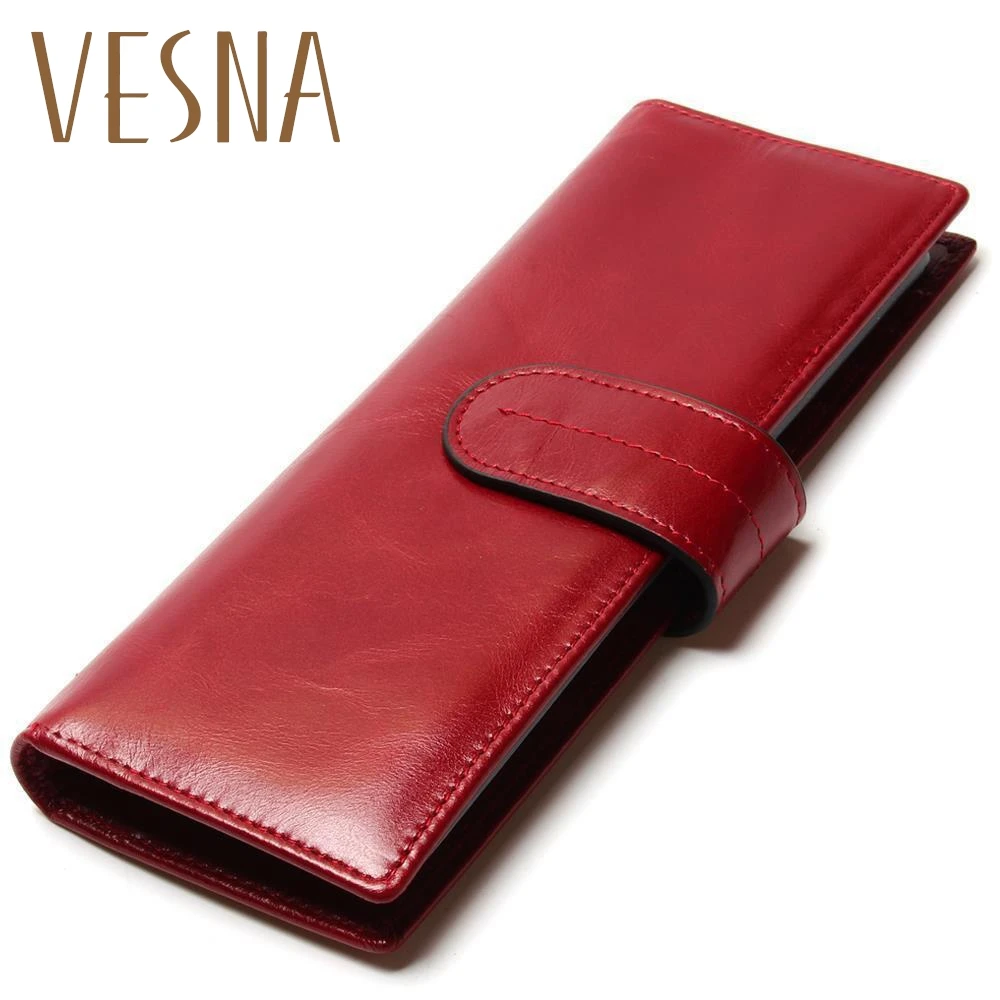 

Long Business Card Hold 100% First Layer Genuine Cowhide Oil Wax Leather ID Holder For Card Women Credit Case Wallet Purse Bag