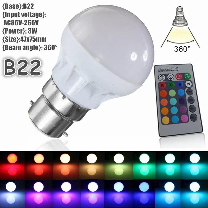 3 Вт RGB светодиодный светильник Глобус лампа B22 5050SMD энергосберегающая лампа Точечный светильник лампа 16 цветов меняющийся Декор Светильник ing AC85-265V