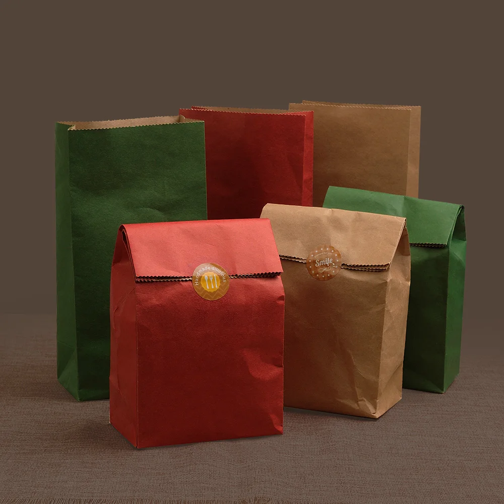 Green/Red Kraft Paper Bags Gift Baked Food Bread Party Dessert