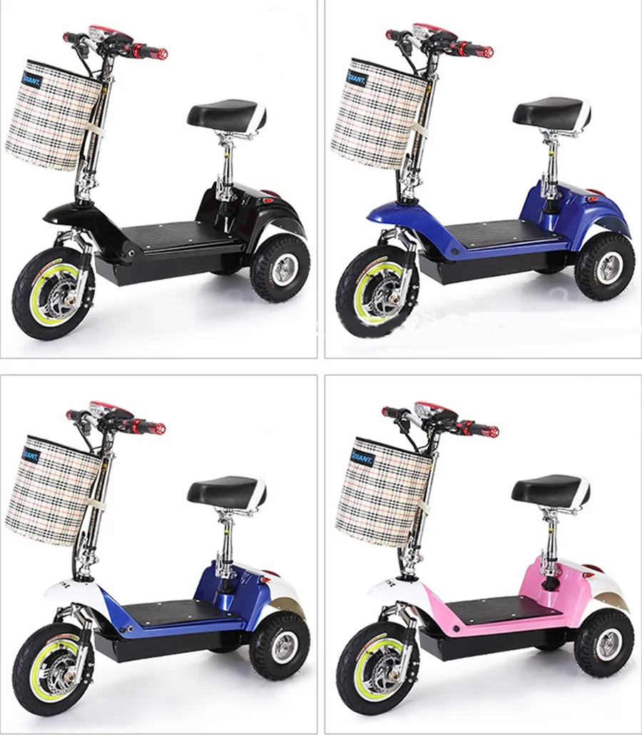 Взрослый Электрический трицикл Citycoco Электрический Скутер Складной с детскими сиденьями и корзиной для трехколесный велосипед 48V