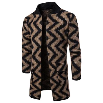 

Long Trench Coat Men 2017 Fashion Coat Men Wavy Pattern Designer Men High Quality Stand Collar Jacket Overcoat Men XXL