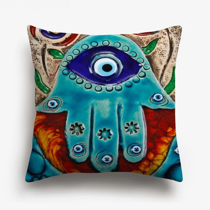 Hamsa Hand Evil Eye Чехлы для подушек масляная живопись Ислам Арабский Хамса рука Фатимы Mosque льняные наволочки - Цвет: K