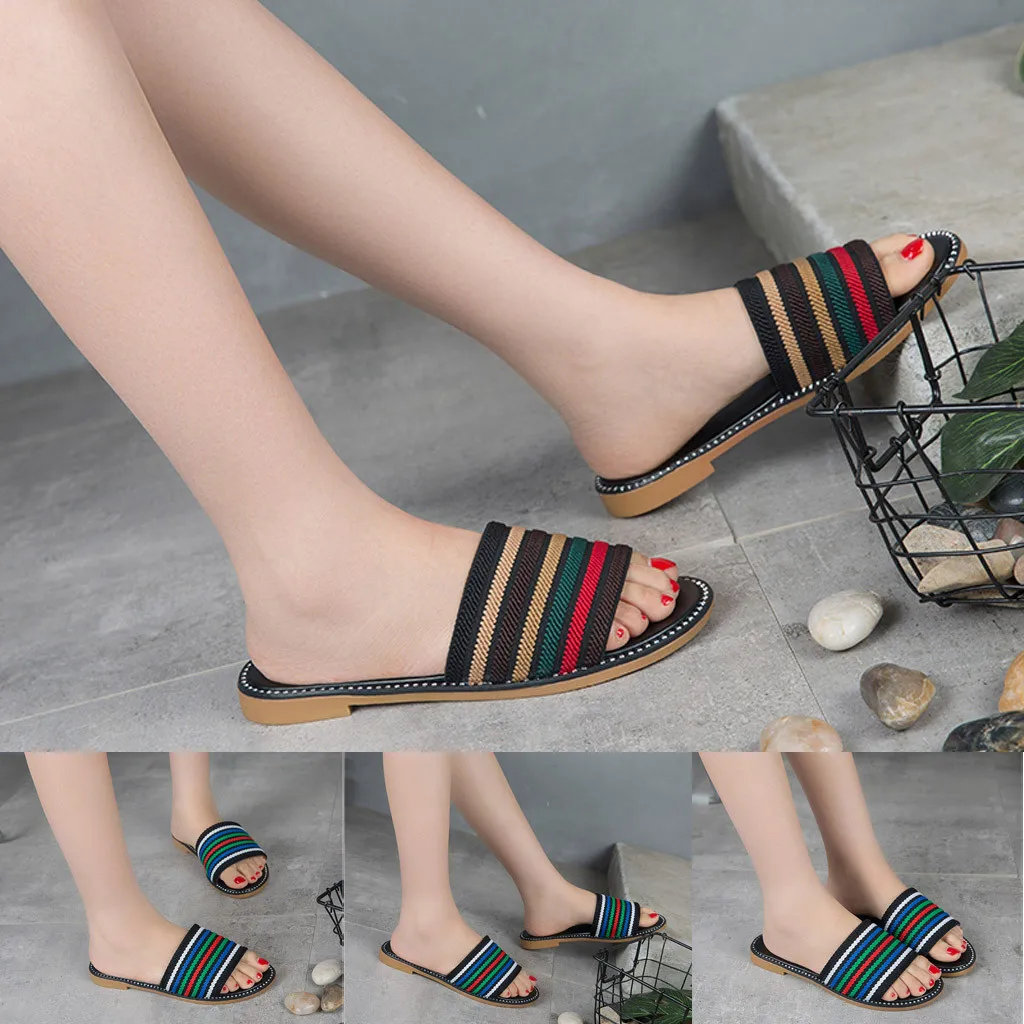 

New store opening offer Women's Platform Colorblock Striped Cloth Open Toe sandals Non-Slip Roman Beach Shoes buty damskie %40