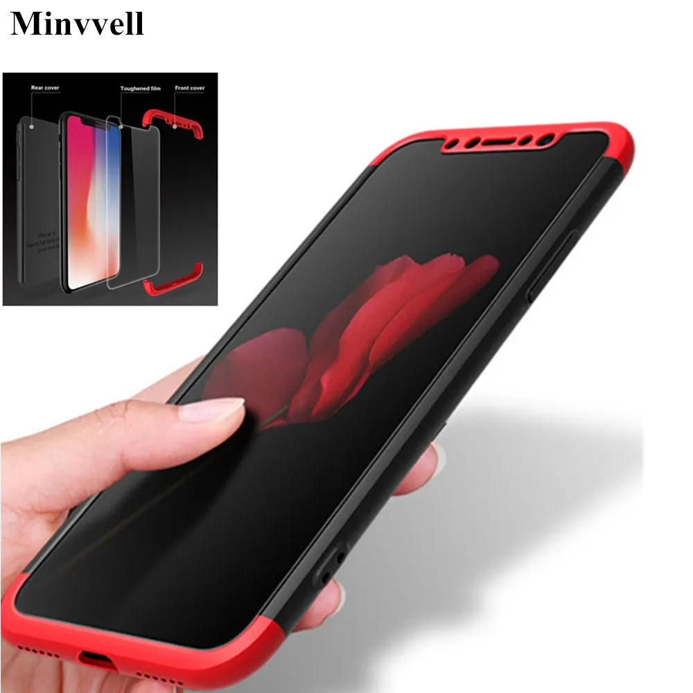 

360 Full Protection Case For iPhone XS XR XS MAX 8 Plus Slim Hard PC Plastic 3 In 1 Back Cover For iPhone X 10 7 6/6S Case Cover