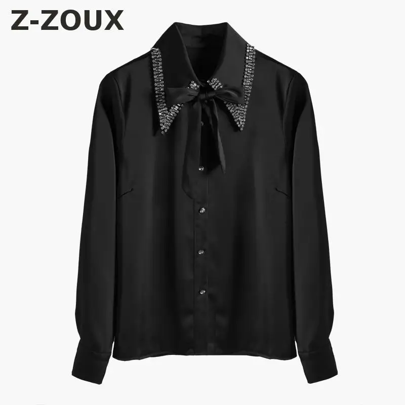 

Z-ZOUX Women Blouses Women Shirts Long Sleeve Satin Female Blouse Bow Diamond Women Tops Fashioin All Match Green Shirt Spring
