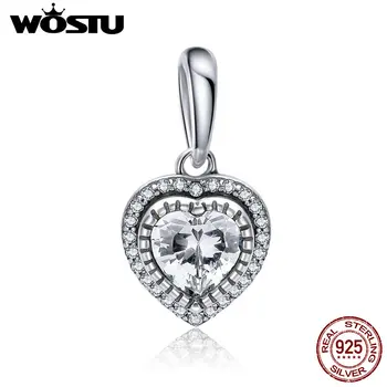 

WOSTU 925 Sterling Silver Sparkling Heart Clear Crystal Beads Charms fit Original Women Bracelet Bangle Fashion Jewelry CQC845