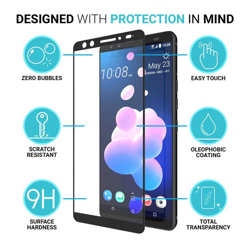 

Tempered Glass For HTC U12 Screen Protector U12 Screen Protector Glass For HTC U12 Plus U 12 U12Plus Full Cover Protective Film