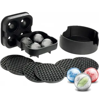 

6 PCS Silicone Coasters With Holder & One Set of 4 Ice Ball Mold with a Plastic Hopper - FDA Proved Dishwasher Safe